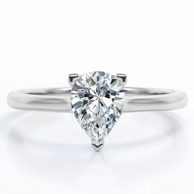 Luxury Detail Classic 1 Carat Pear Cut Moissanite Solitaire Engagement Ring