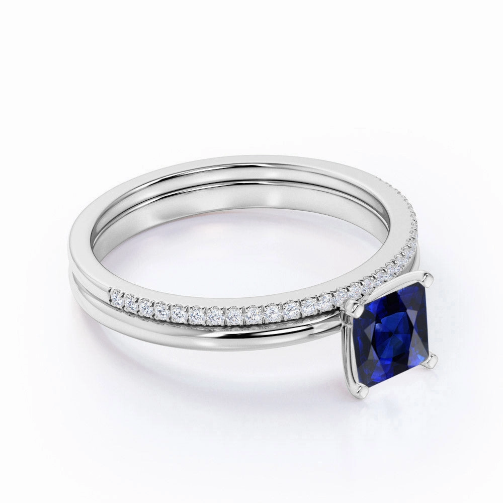 Solitaire 1.25 Ct Princess Cut Lab Sapphire Bridal Set Evening Look Classic Creation