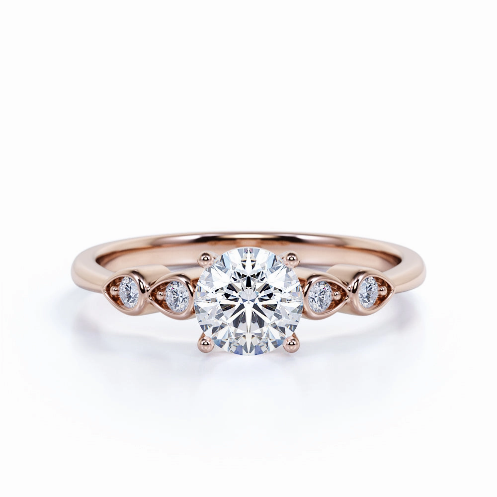 Classic Piece Fantastic Symbol Basket Set 5 Stone 0.65 CT TDW Round Diamond Marquise Bezel Engagement Ring for Women