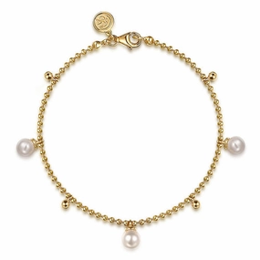 Luxurious Gem 14K Yellow Gold Bujukan Beads and Pearl Droplet Bracelet