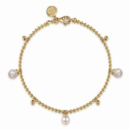 Luxurious Gem 14K Yellow Gold Bujukan Beads and Pearl Droplet Bracelet