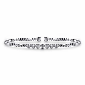 Vibrant Touch Pieces Lightweight Piece 14K White Gold Bujukan Bead and Cluster Diamond Bangle