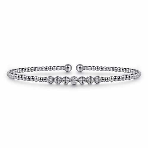Vibrant Touch Pieces Lightweight Piece 14K White Gold Bujukan Bead and Cluster Diamond Bangle
