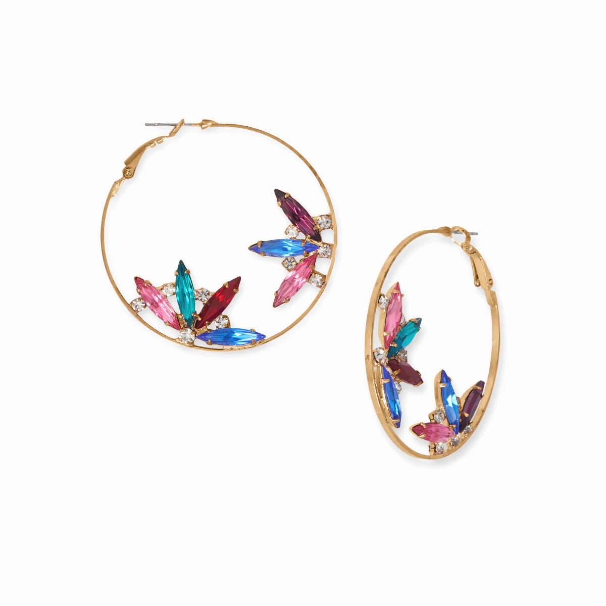 Durable Accent Fashion Hoop Earrings with Multicolor Glass Flower Design