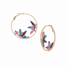 Durable Accent Fashion Hoop Earrings with Multicolor Glass Flower Design