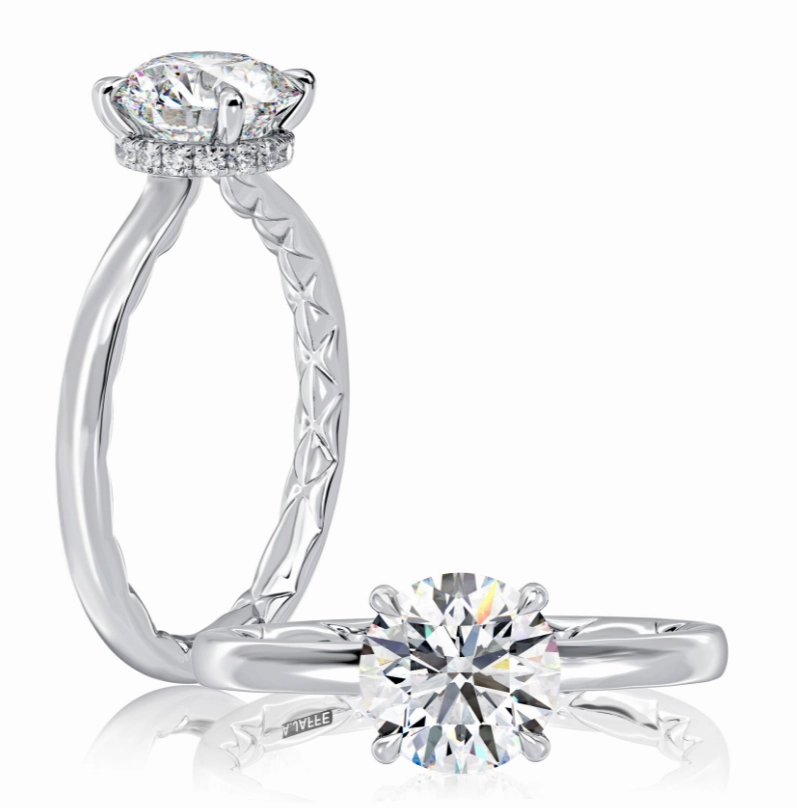 Gift Choice A. JAFFE Round Center Hidden Halo Diamond Engagement Ring Setting in 14K White Gold (.11ctw)