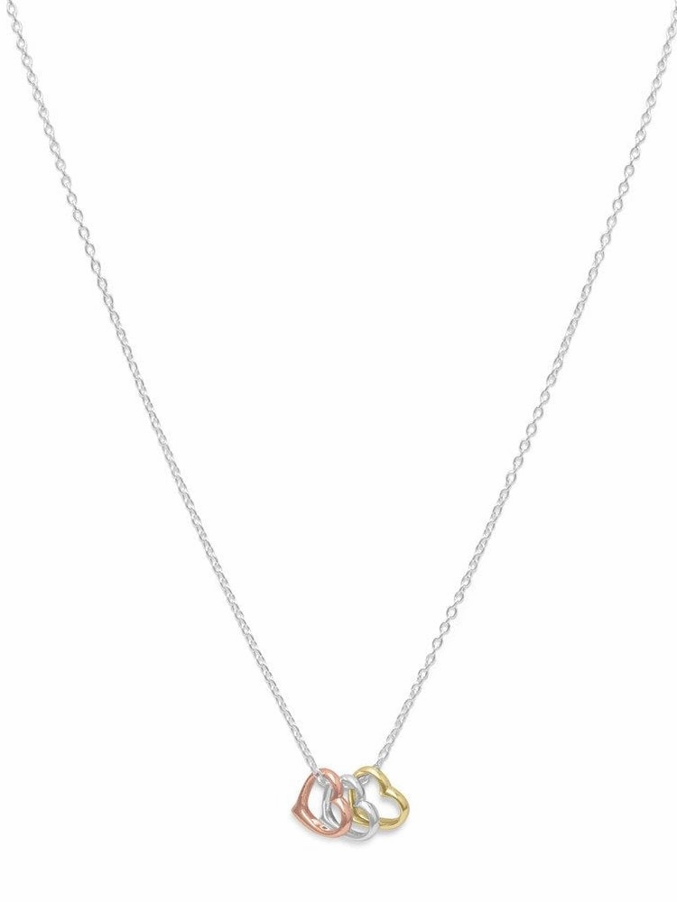 Open Hearts Necklace Three Tone Yellow and Rose Gold-plated Sterling Silver Adjustable Length Gift For Him