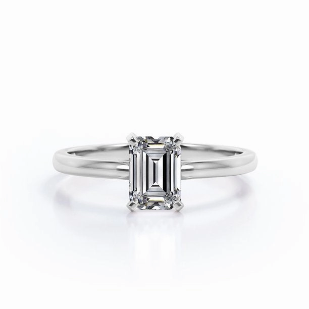 Solitaire 1.5 Carat Emerald Cut Moissanite Engagement Ring Stylish Set All Time