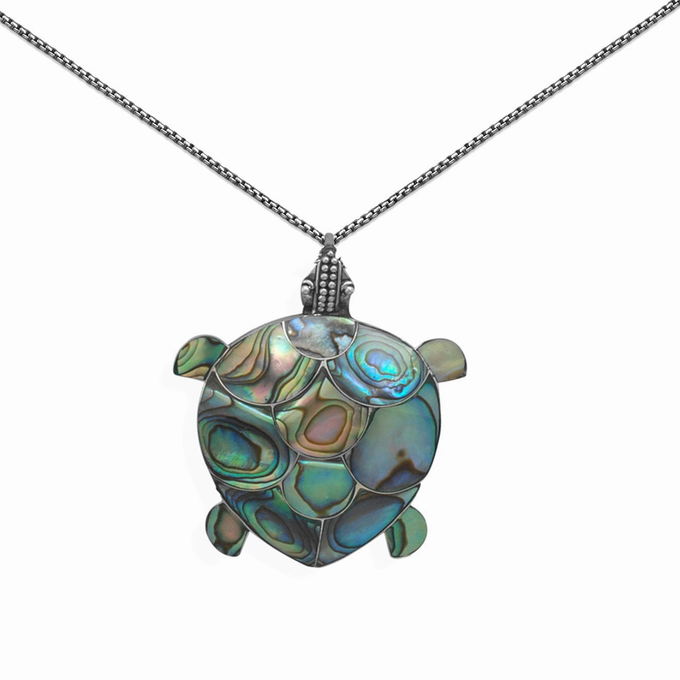 Superb Design Sea Turtle Paua Shell Sterling Silver Necklace or Pin - Chain Included