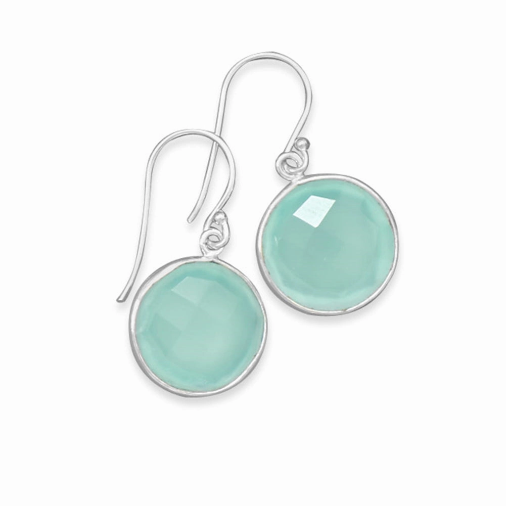Sterling Silver Sea Green Chalcedony Earrings Round Drop Tiny Jewelry