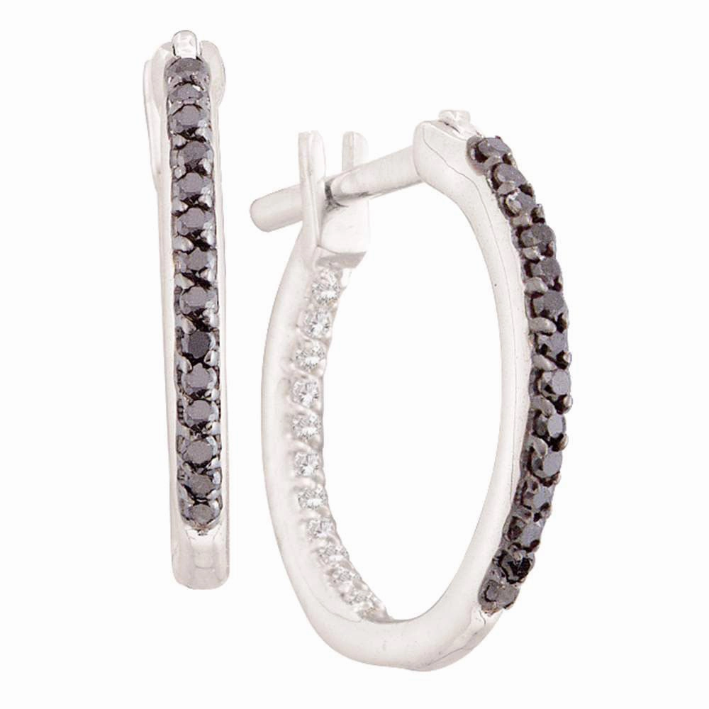 14k White Gold Diamond Hoop Earrings 1/4 ctw In Out  Black and White Diamonds Casual Trinket