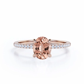 Wonderful Art Autumn Fashion 1.50 ct Ovate Dark Pink Morganite Pave Engagement Ring