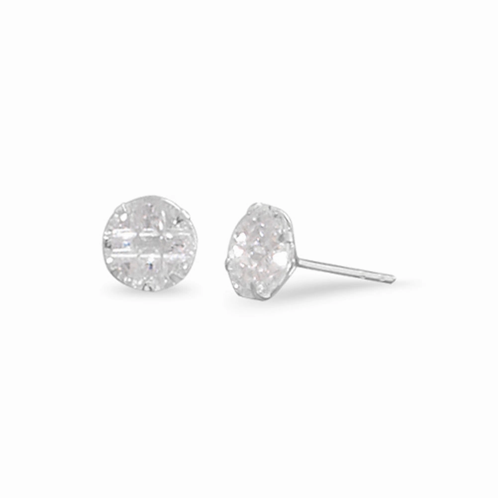 Nine Cut 9 Cut Round 8mm Cubic Zirconia Sterling Silver Stud Earrings Delicate Accessory Stylish Feature