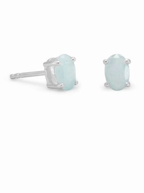 Small Oval Blue Aquamarine Post Stud Earrings Sterling Silver Rustic Item