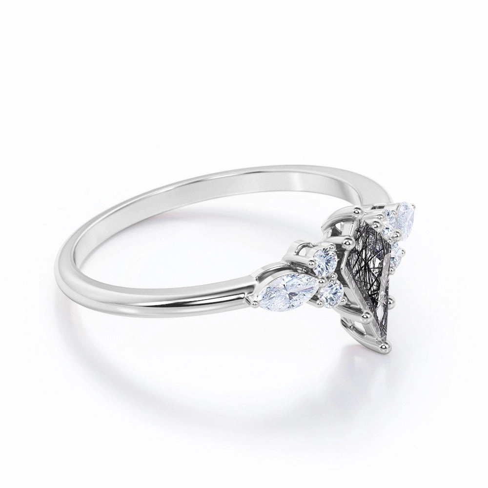 Modern Adornment 1.25 ct Kite Black Rutilated Quartz Seven Stone Engagement Ring