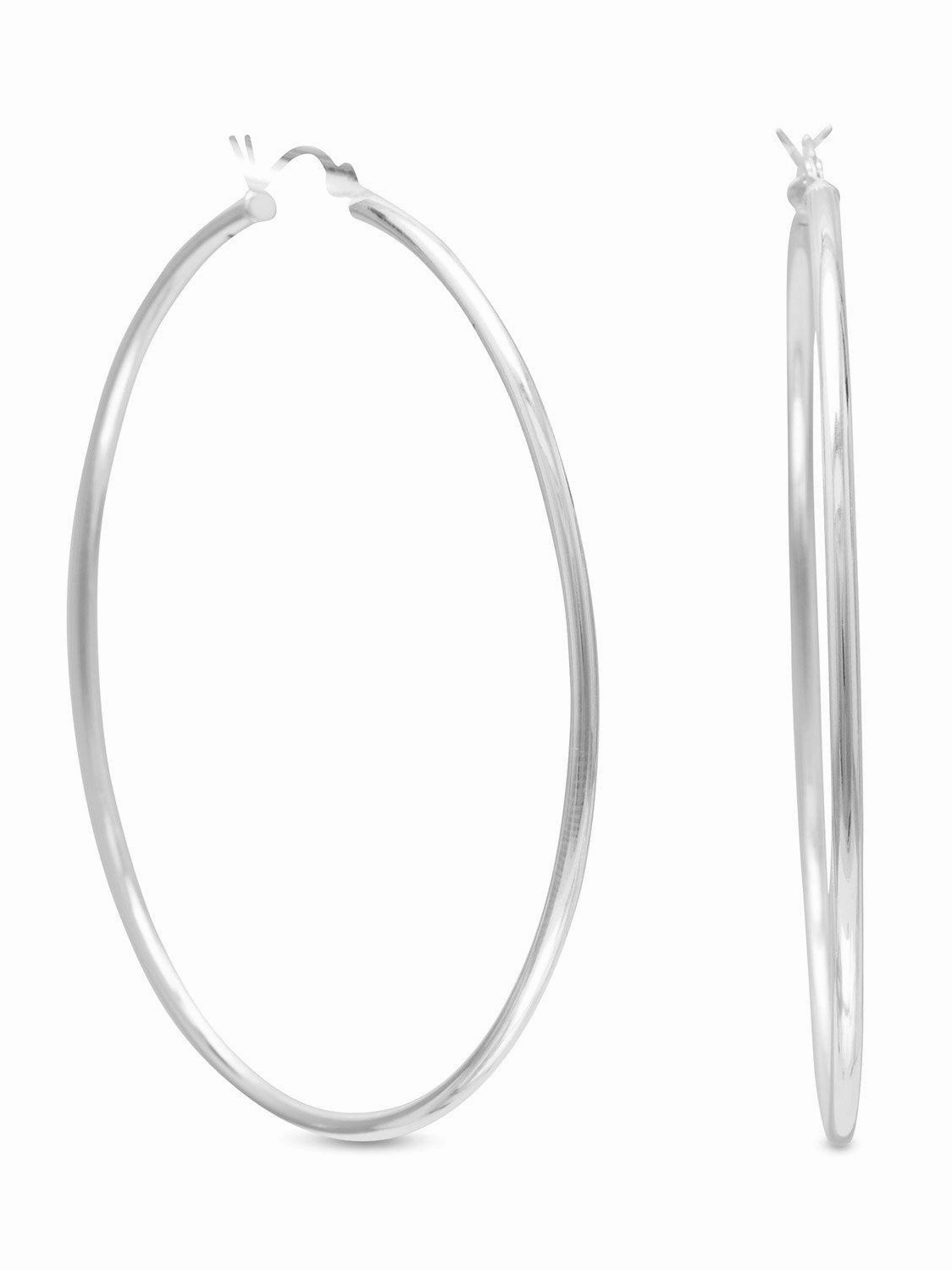 Hoop Earrings 60mm Shoulder Duster Extra Extra Large 2mm Width Round Tube Sterling Silver Abstract Adornment Beach Ornament