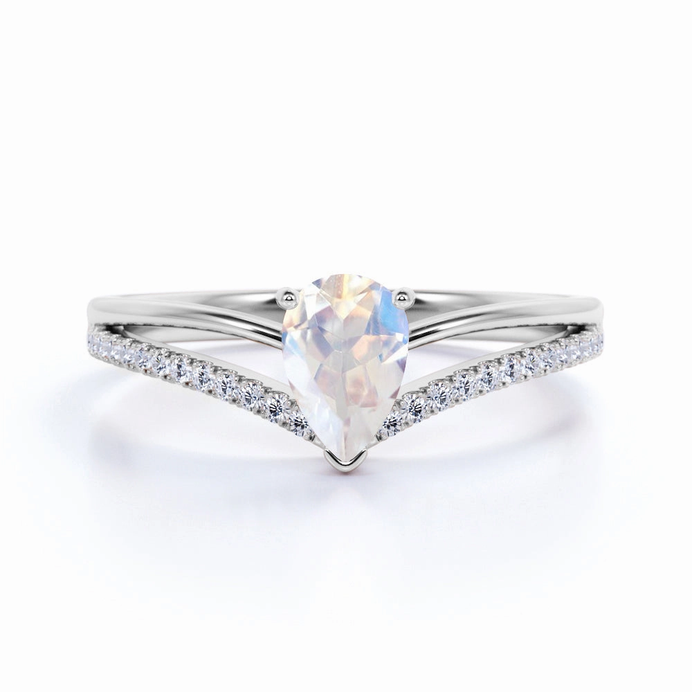 Warm Finish 1 ct Teardrop Moonstone Split Shank Engagement Ring