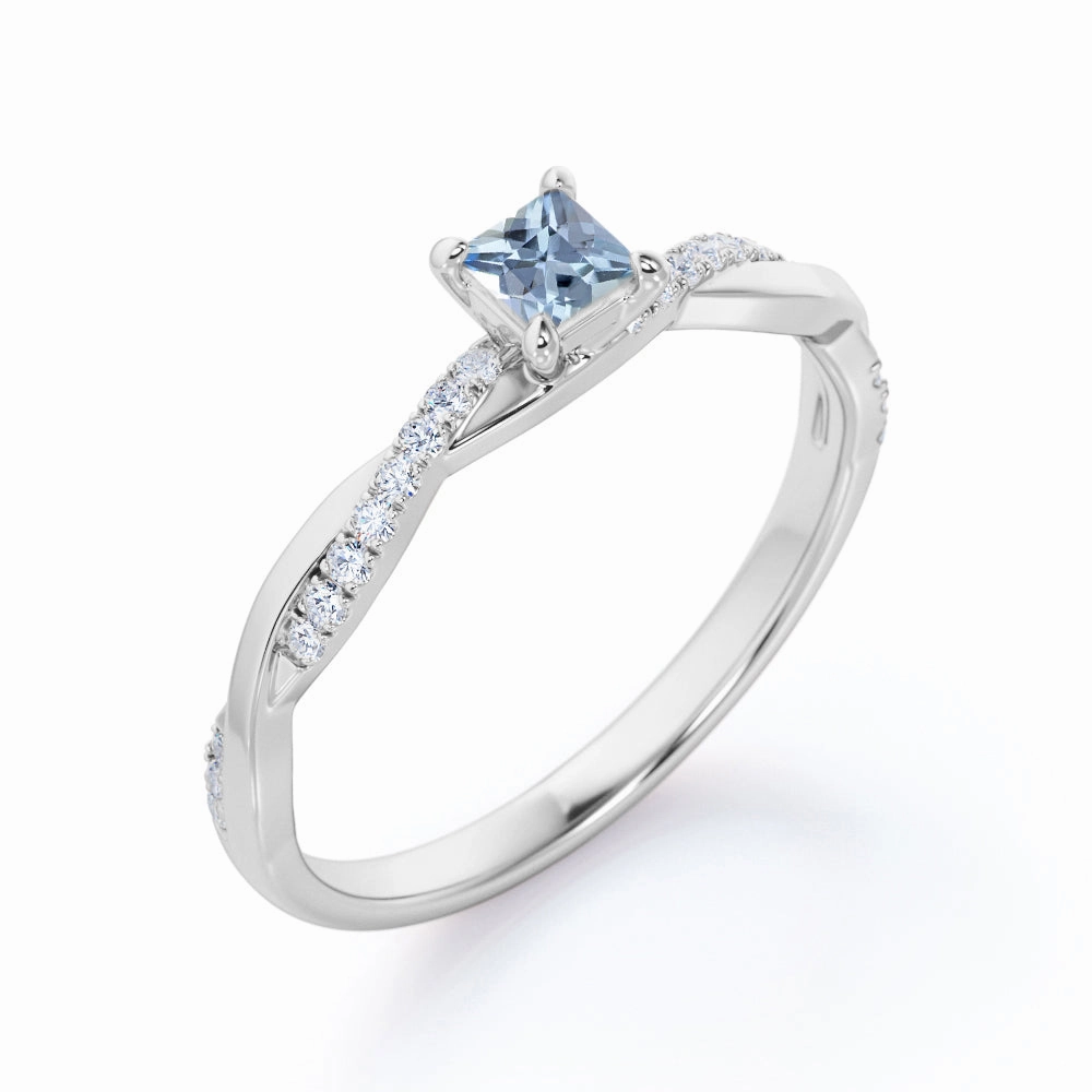 Quality item Robust Appearance Twisted 1.10 ct Princess Aquamarine Infinity Engagement Ring