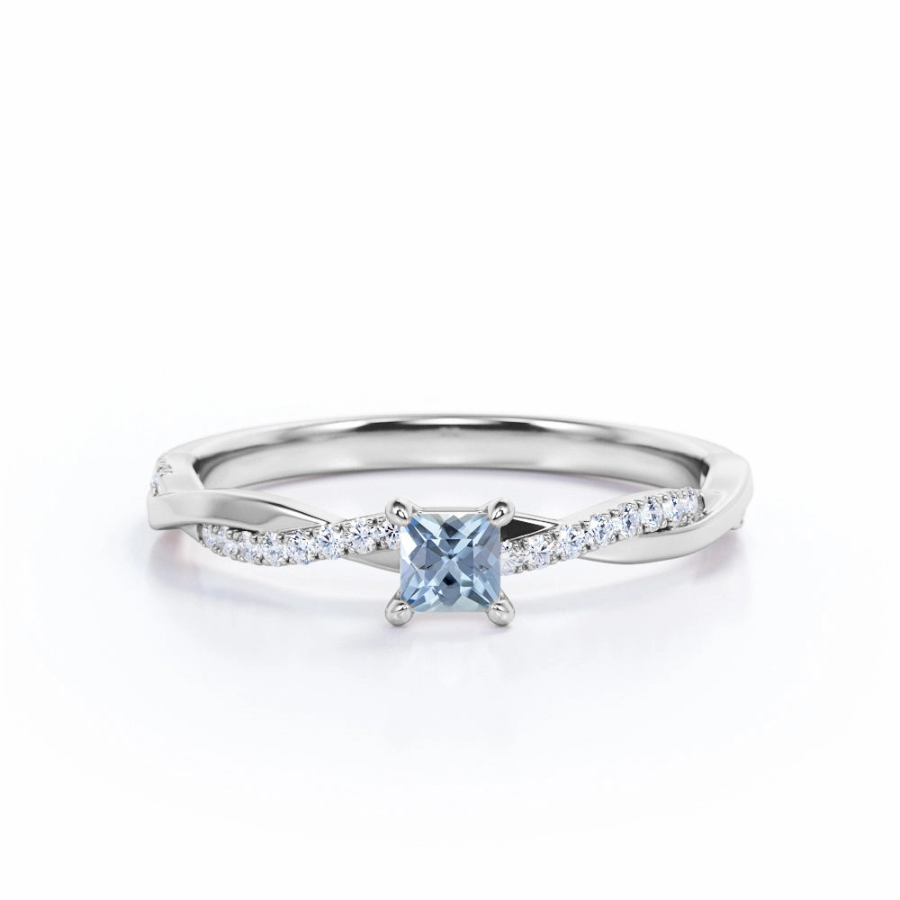 Twisted 1.10 ct Princess Aquamarine Infinity Engagement Ring Lustrous Shine Strong Appearance