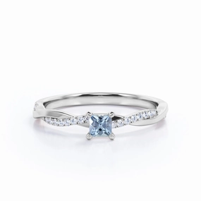 Twisted 1.10 ct Princess Aquamarine Infinity Engagement Ring Lustrous Shine Strong Appearance