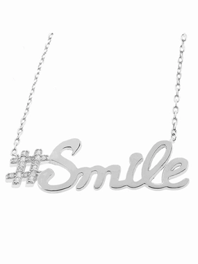 #Smile Necklace with Cubic Zirconia Sterling Silver Minimalist Item