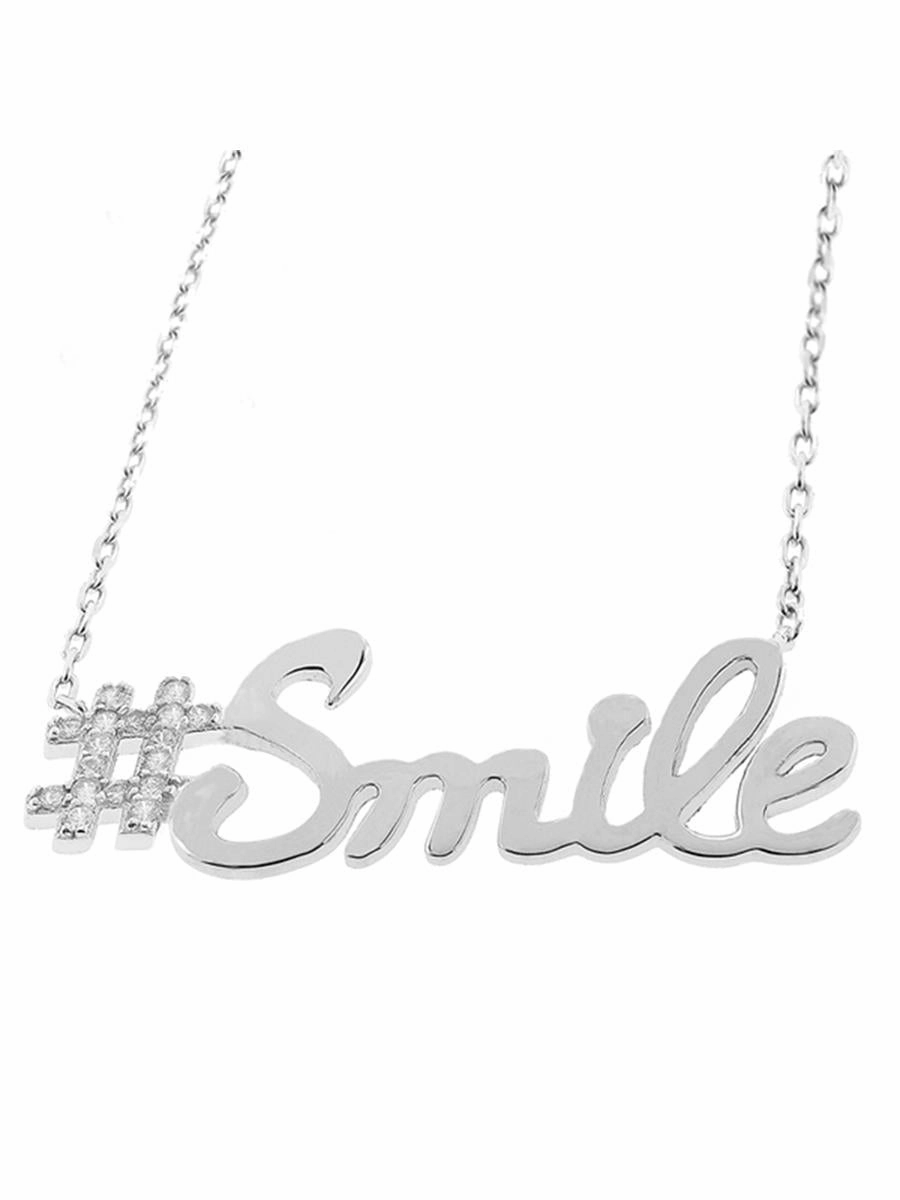 #Smile Necklace with Cubic Zirconia Sterling Silver Minimalist Item