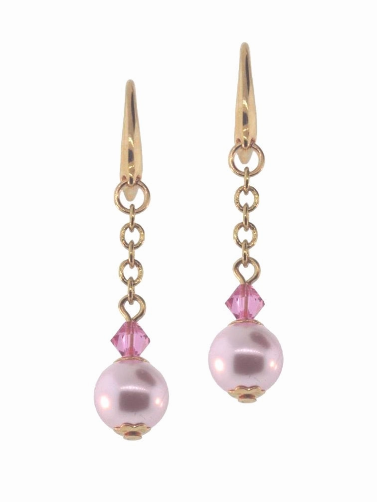 Pink Swarovski(R) Crystal and Crystal Imitation Pearl Earrings Gold-plated Big Item