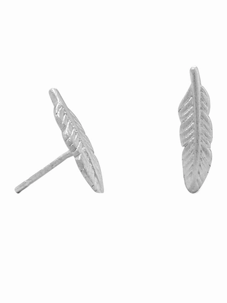 Dull Trinket Feather Stud Earrings Rhodium on Sterling Silver Nontarnish