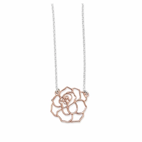 Attractive Piece Artisan Item Rose Pendant Necklace Open Cut Design Sterling Silver with Rose Gold, 18-inch length