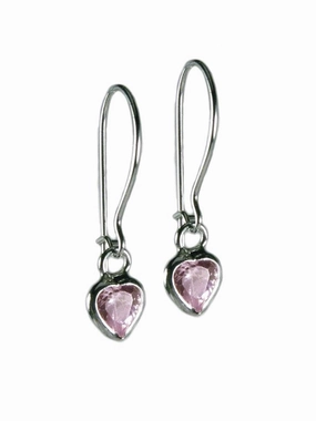 Summer Ornament Sophisticated Finish Pink Cubic Zirconia and Sterling Silver Heart Earrings