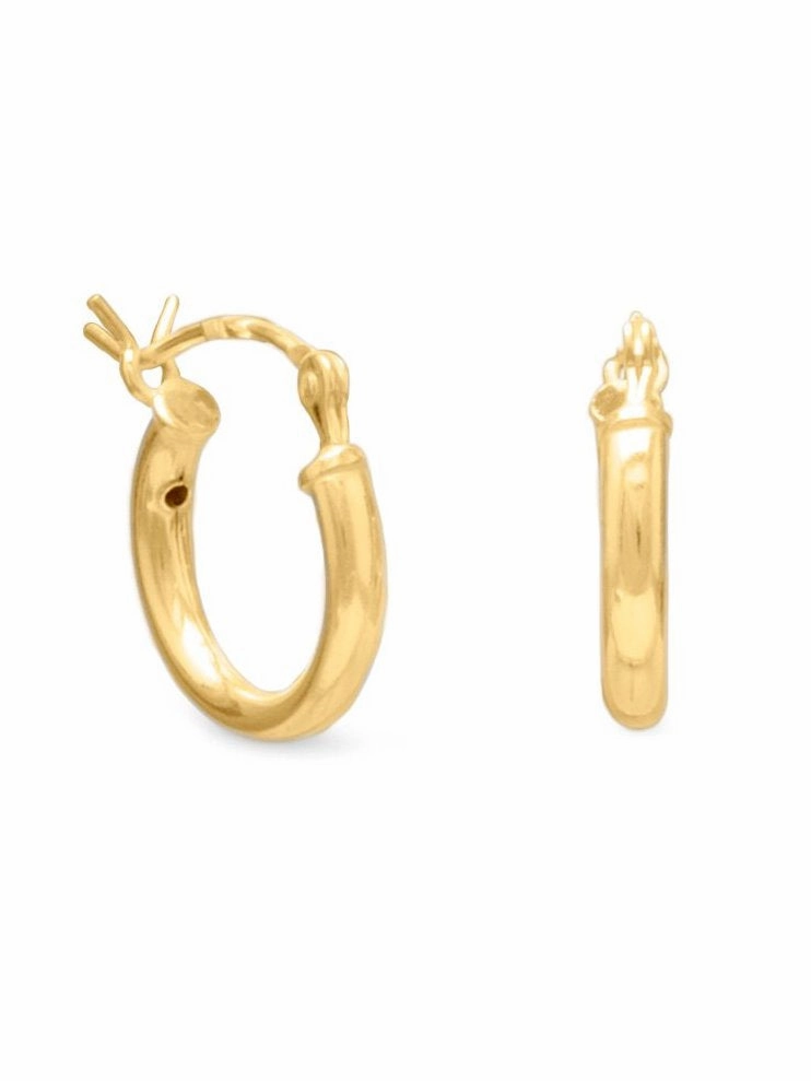 Evening Accent High-Quality Option Hoop Earrings 2mm x 12mm Yellow Gold-plated Sterling Silver