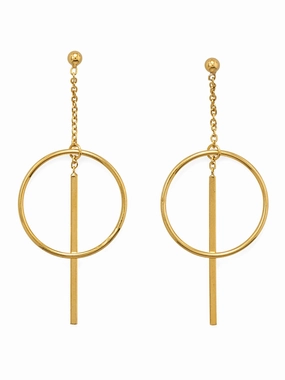 Pretty Embellishment Circle and Bar Dangle Earrings with Chain Ball Post Gold-plated Silver