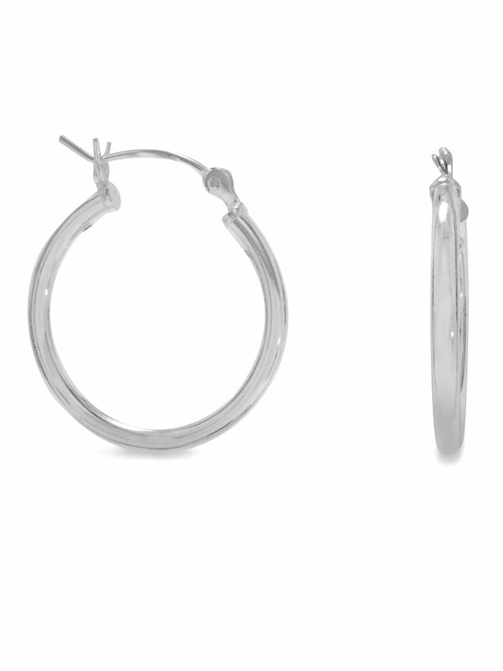 Small 2x20mm Round Tube Sterling Silver Hoop Earrings Splendid Accent Metallic Item