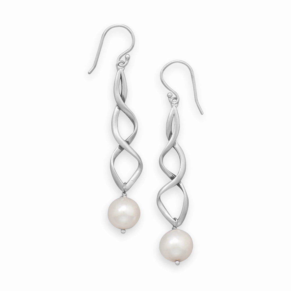 Figure Eight Dangle Earrings with Cultured Freshwater Pearl Drop Affordable Accent Sparkling Option