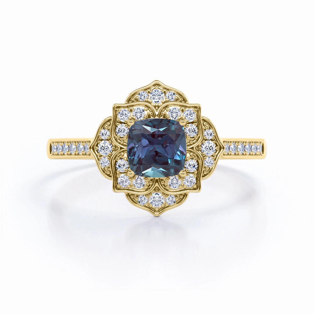 2 Ct Cushion Lab Alexandrite Vintage Engagement Ring Quality item Gorgeous appearance