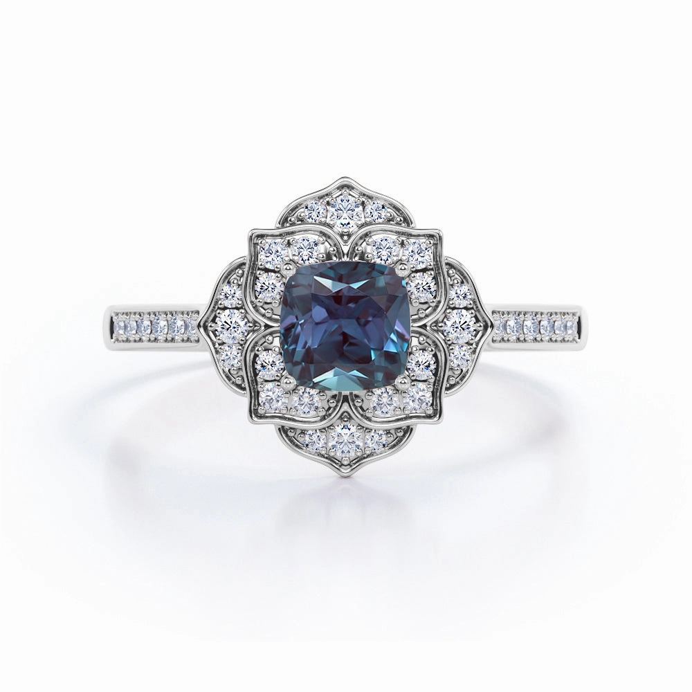 2 Ct Cushion Lab Alexandrite Vintage Engagement Ring Minimal Detail Value Work