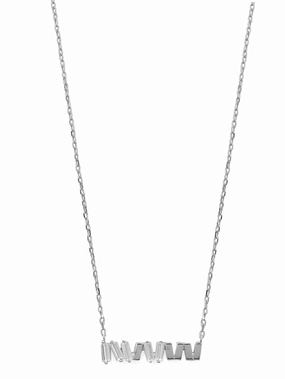 Gift For Friend Polished Highlight Bar Necklace with ZigZag Cubic Zirconia Sterling Silver
