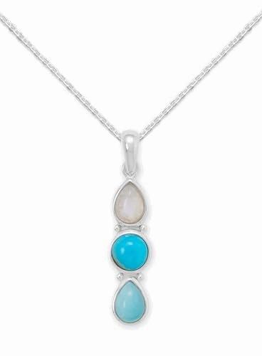 Attractive Accessory Rainbow Moonstone, Turquoise, and Larimar Necklace Sterling Silver