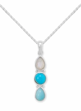 Attractive Accessory Rainbow Moonstone, Turquoise, and Larimar Necklace Sterling Silver