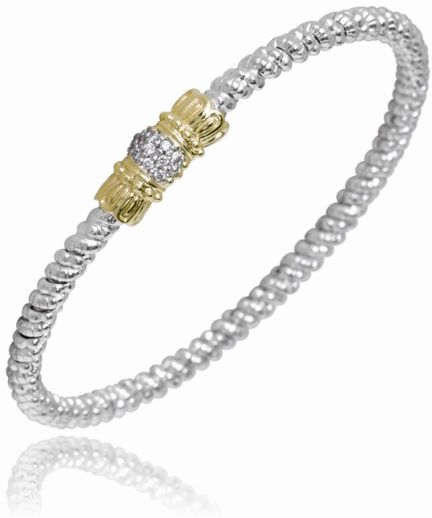 All Style Understated Detail 14K Yellow Gold and Sterling Silver Diamond Bangle Bracelet