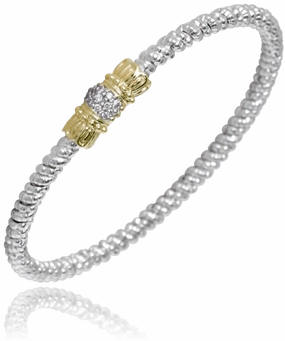 All Style Understated Detail 14K Yellow Gold and Sterling Silver Diamond Bangle Bracelet