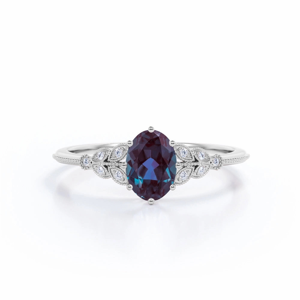 Delicate Jewelry Vintage 1.25 Ct Oval Lab Alexandrite Engagement Ring