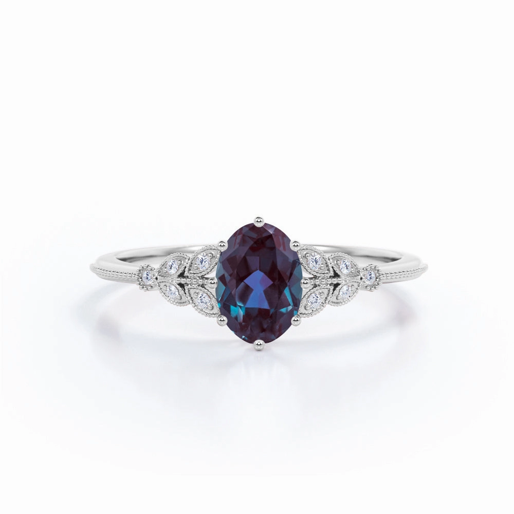 Vintage 1.25 Ct Oval Lab Alexandrite Engagement Ring Fashion Revolution Artisan Design