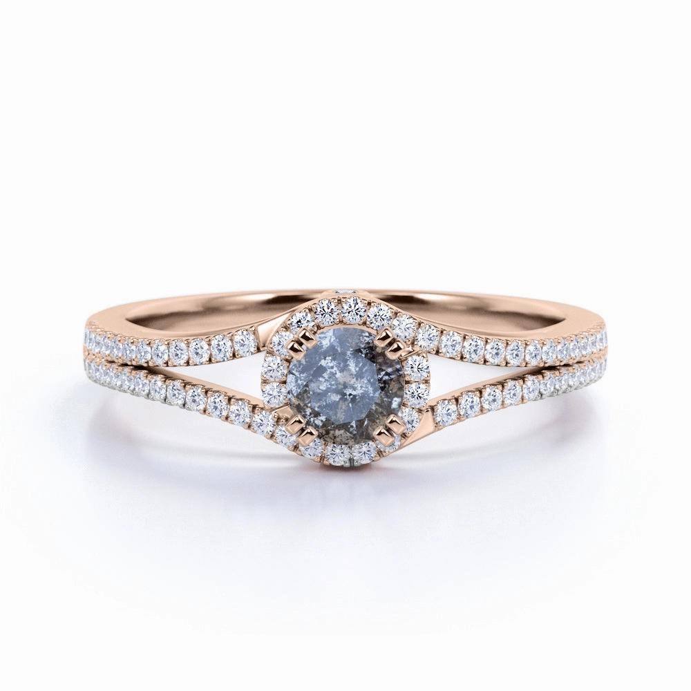 1.25 Ct Round Salt and Pepper Diamond Halo Engagement Ring Smart Design