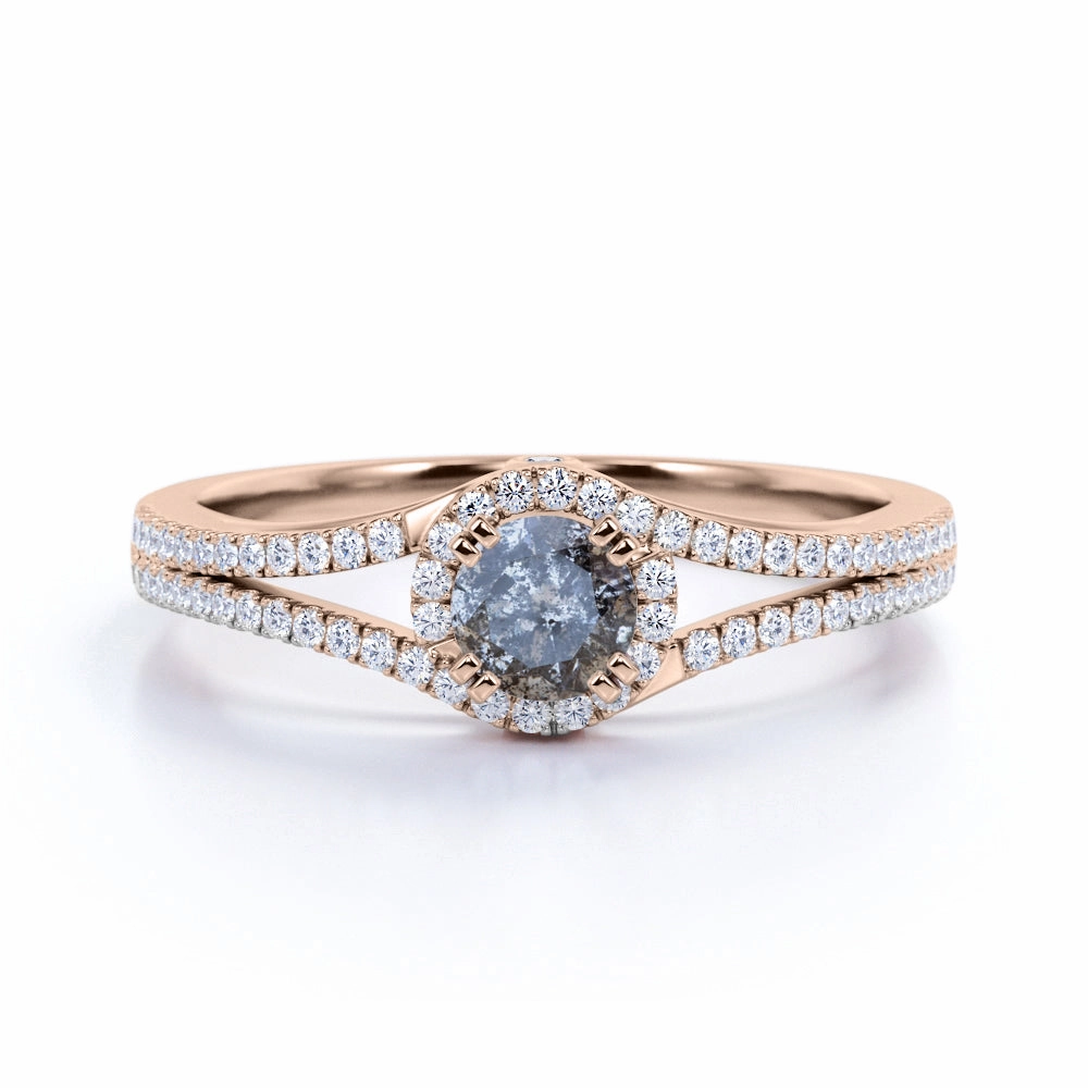 1.25 Ct Round Salt and Pepper Diamond Halo Engagement Ring Delicate Creation Meaningful Decoration