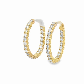 14K Yellow Gold Diamond Inverted Hoop Earrings - 3.85 Carats Urban Look Graceful Feature