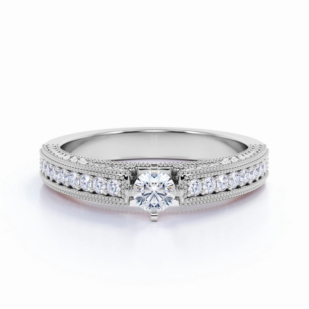 Classic Solitaire 0.75 ct TDW Round Cut Diamond Pave Set Engagement Ring in 10K Black Gold Bold Detail