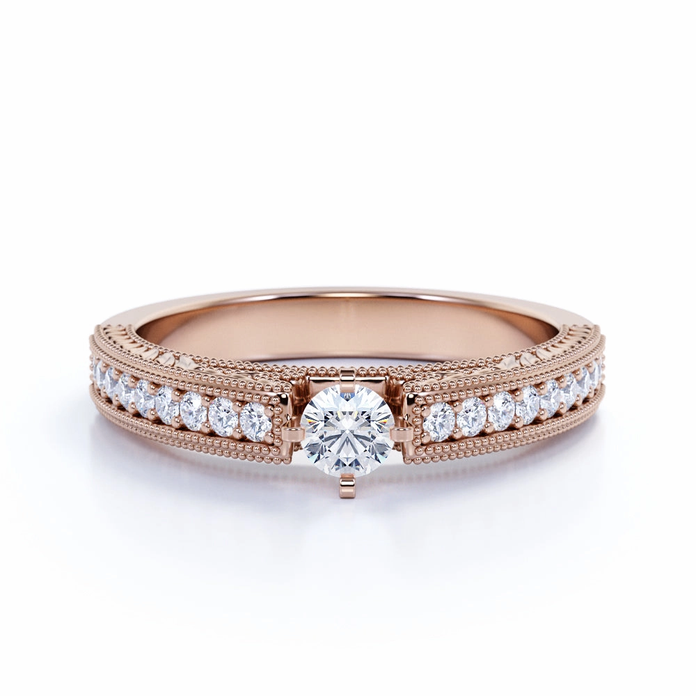 Fashion Piece Classic Solitaire 0.75 ct TDW Round Cut Diamond Pave Set Engagement Ring in 10K Black Gold