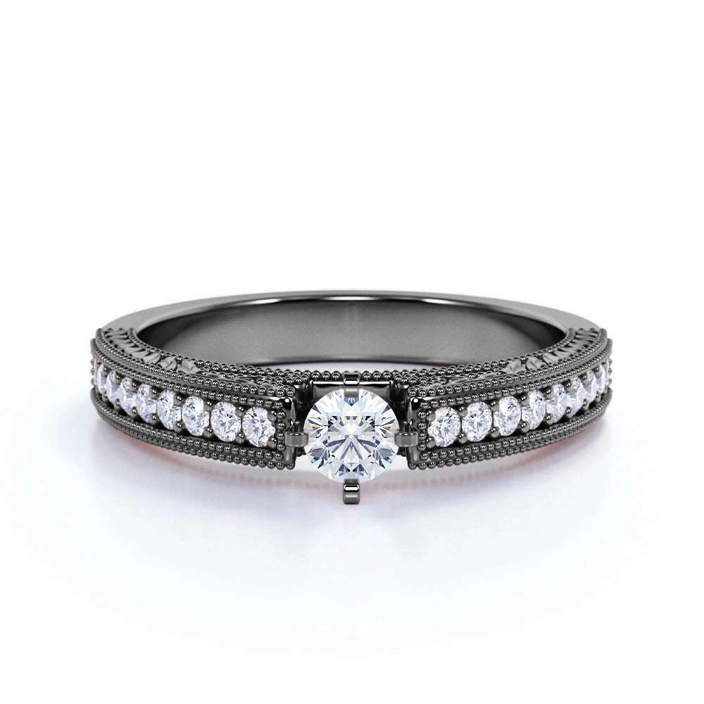 Creative Decoration Minimalist Design Classic Solitaire 0.75 ct TDW Round Cut Diamond Pave Set Engagement Ring in 10K Black Gold