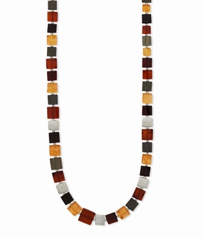 Baltic Amber, Black Oak Wood, and Sterling Silver Square Bead Necklace Pure Highlight